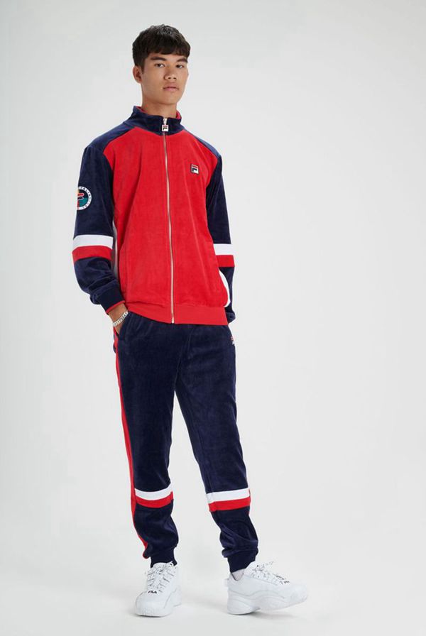 Fila Camden Velour Track Men's Tops - Red/Navy/White,NZ 140-36712